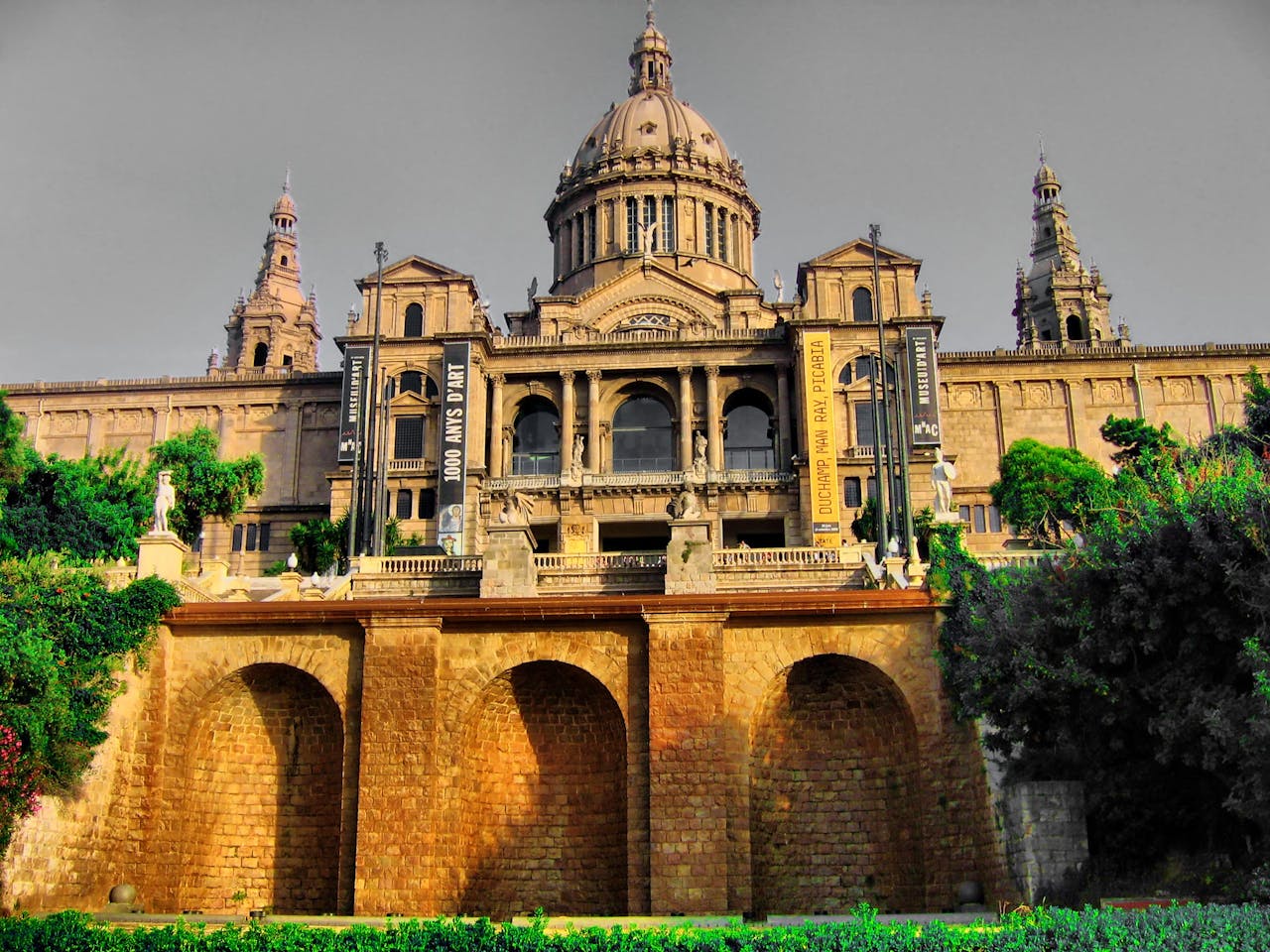 View of the National Art Museum of Catalonia, showcasing its grand architecture and iconic dome.